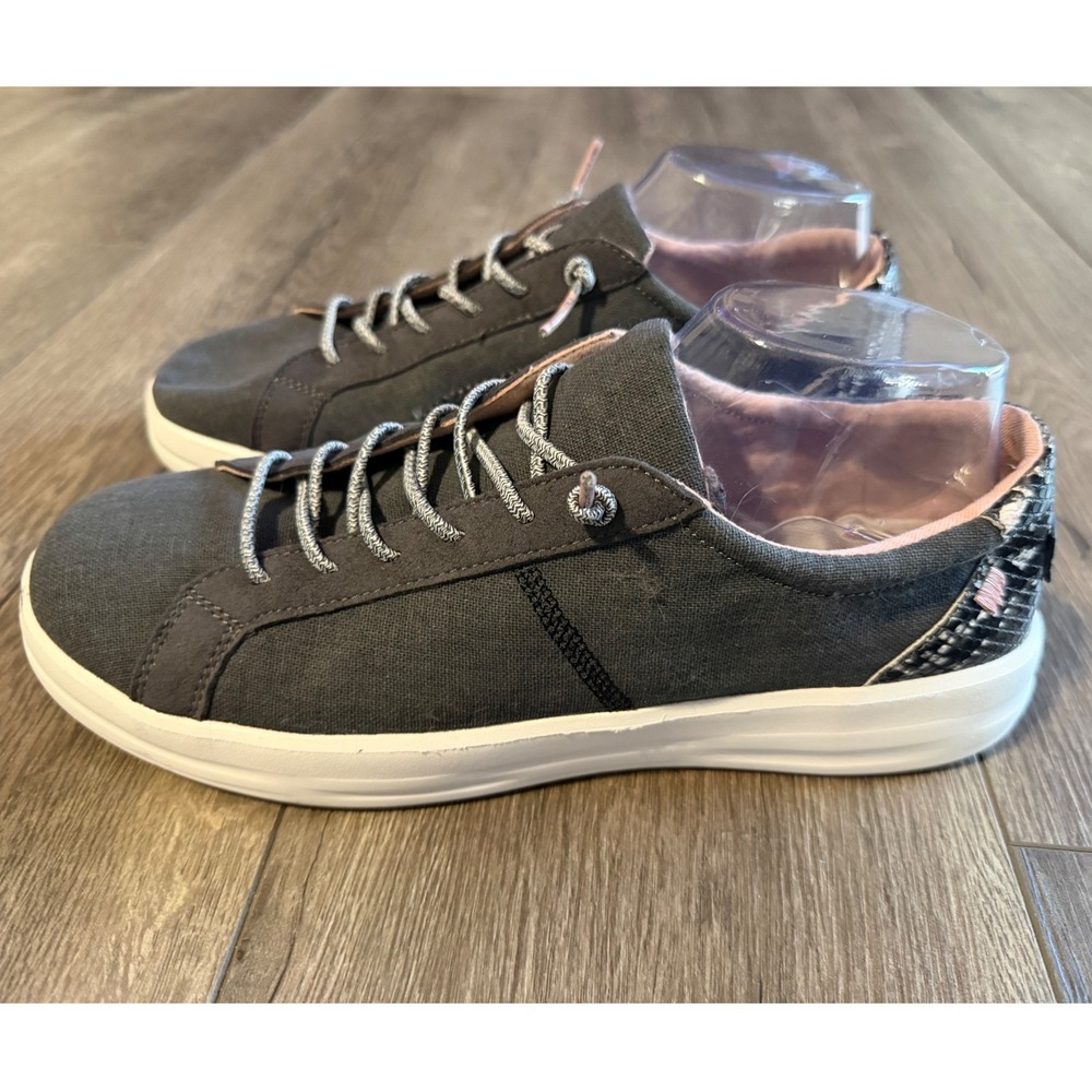 Hey Dude Karina Jet Black Snakeskin Canvas Sneakers Womens 11 Low Top Slip On
